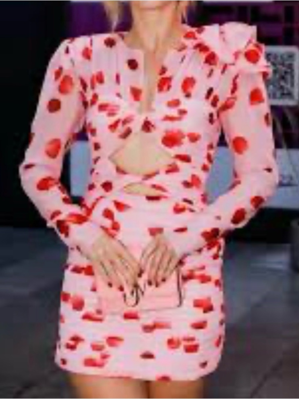 Women’s Pink Cutout Mini Dress with Red Heart Print